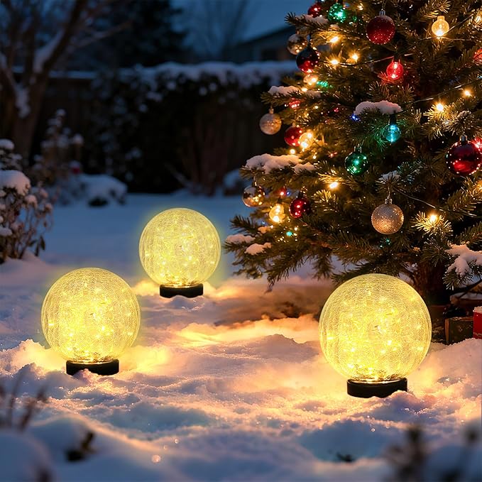 HOTEAGLE Solar Globe Lights Outdoor Waterproof-Large 2-Pack Solar Balls Garden-Cracked Glass Ball Solar Lights Outdoor-Solar Orbs Outside Decor Garden Patio & Lawn Backyard Decor