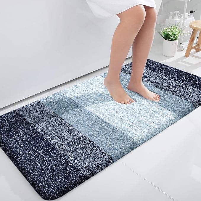 OLANLY Bathroom Rugs Mat 50x30, Extra Soft Absorbent Microfiber Bath Rugs, Rubber Backing, Quick Dry, Machine Washable Bath Mats for Bathroom Floor, Tub and Shower, Home Decor Accessories, Airy Blue