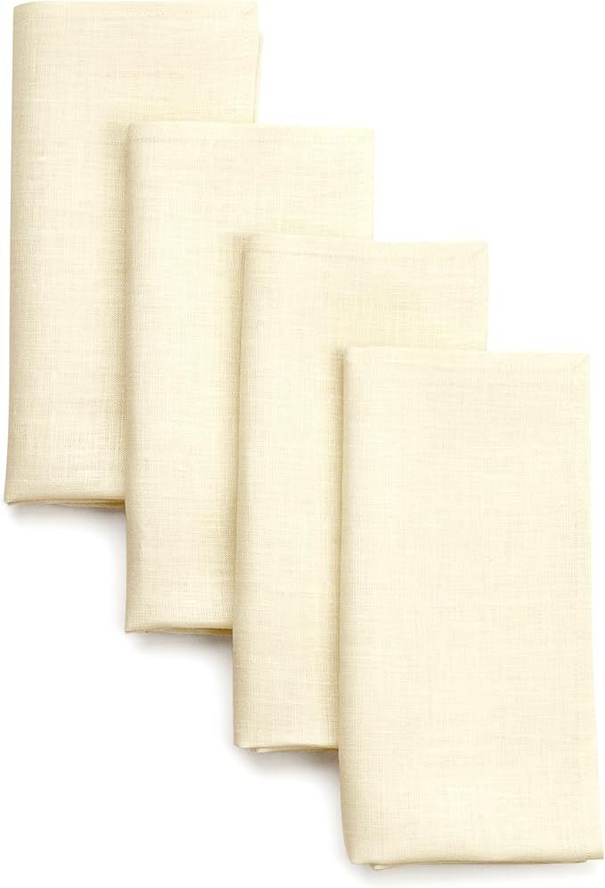 D'Moksha Homes Cream Linen Napkins 18 x 18 Inch - 100% Pure Linen Cloth Washable Dinner Napkins Set of 4 for Winter, Christmas, Holiday