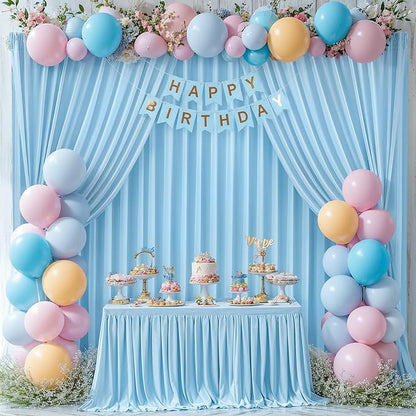 24 x 10ft Baby Blue Backdrop Curtains for Baby Shower, Photo Backdrop, Wrinkle Free, Soft, Long, 6 Panels