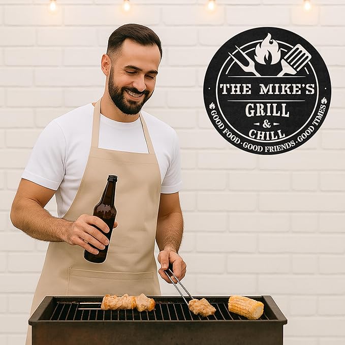 Outdoor BBQ Metal Sign, Custom Name Grill Sign for Patio and Backyard, Rustic Cut Metal Wall Decor, Personalized Barbecue Gift