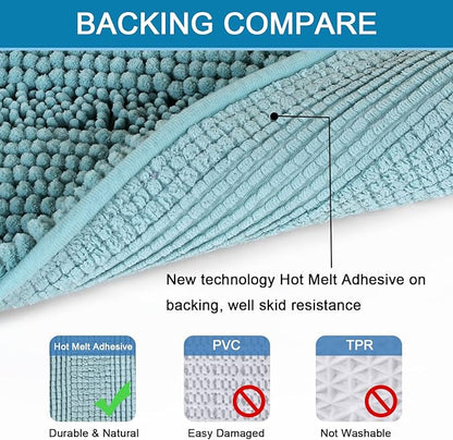 H.VERSAILTEX Bath Mats for Bathroom Non Slip Extra Thick Chenille Striped Bath Rug 24" x 36" Absorbent Non Skid Fluffy Soft Shaggy Rugs Washable Plush Mats for Indoor, Bath Room, Tub - Aqua Haze