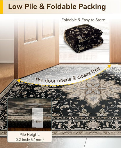 Area Rugs 2'6''x8' Runner Rug Non Slip Washable for Kitchen Hallway Bedroom Beside Laundry Room Bathroom Rug, Floor Carpet, Black Brown Neutral Dark Tan