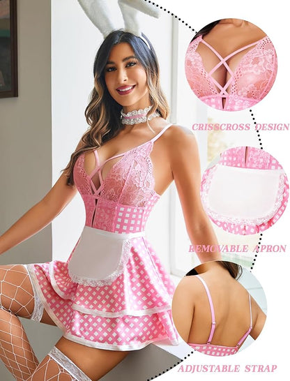 Avidlove Sexy Maid Lingerie for Women Halloween Outfit French Maid Costume Babydoll Lingerie Dress Cosplay Lingeries