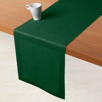 D'Moksha Homes Linen Forest Green Table Runner 72 Inches Long - 100% Pure Linen 14 x 72 Inch Table Runner for Dining, Fall, Thanksgiving, Christmas, Holiday - Machine Washable