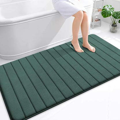 OLANLY Memory Foam Bath Mat 59x35, Super Soft Absorbent Bathroom Rugs, Quick Dry, Machine Washable Shower Floor Rugs, Bathmat Carpet, Bathroom Home Decor Accessories, Blackish Green