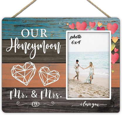 KU-DaYi Honeymoon Picture Frames for Mr Mrs, Wedding Picture Frame, Wedding Gifts for Newlyweds Couples Bride, Marriage License Frame, Newlywed Honeymoon Gifts, Honeymoon Keepsake Frame