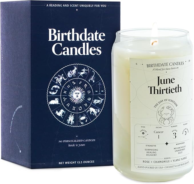 Birthdate Candles, June 30 - Cancer Zodiac Scented Candles Birthday Gift - Rose, Chamomile & Ylang Ylang Scent - All-Natural Soy & Coconut Wax, 60-80 Hour Burn Time - Made in USA