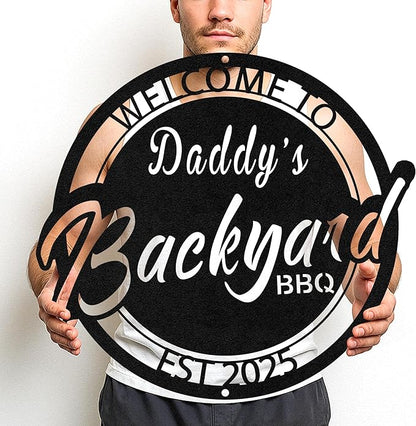 Custom Family BBQ Metal Sign, Personalized Grill Name Cut Wall Decor for Backyard Patio, Rustic Outdoor Cooking Gift