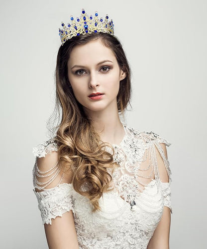 COCIDE Blue Crowns fpr Women Tiaras for Women Royal Blue Crown Hair Accessories Princess Halloween Cosplay Birthday Pageant Bride Headpieces Wedding Bridal