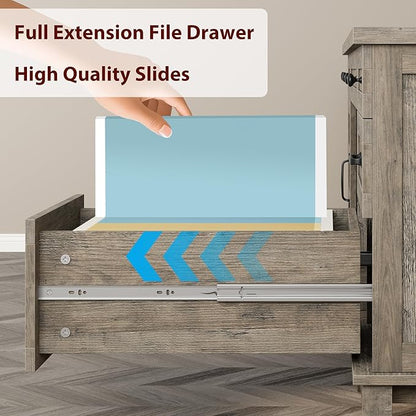 GarveeHome Farmhouse Executive Desk with File Drawers, 60 in Home Office Desk with Charging Station, Wooden Computer Desk with Cabinet Storage for Work Study Writing, Rustic Gray
