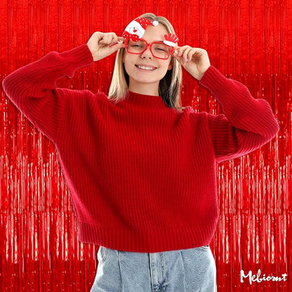 4 Pack Red Fringe Curtain Backdrop, 3.2Ft x 8.2Ft Metallic Tinsel Foil Fringe Streamers Background for Photo Booth Birthday Wedding Baby Shower Carnival Easter Mother’s Day Party Decorations