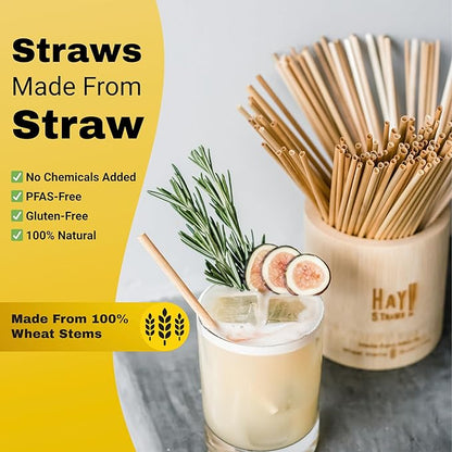 HAY! Straws® 5” Cocktail Straws | 3000ct Disposable Natural Wheat Stem Straws | Never Soggy, Neutral-Taste | 100% Biodegradable, Compostable | For Lowball Drinks and Cocktails