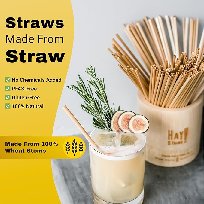 HAY! Straws® 5” Cocktail Straws | 500ct Disposable Natural Wheat Stem Straws | 100% Biodegradable, Compostable | Never Soggy, Neutral Taste | Durable, Gluten-Free, Plastic-Free