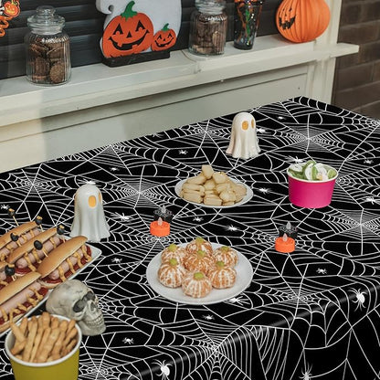 QZYL 6 PCS Spider Web Table Cloth, 54" x 108" Halloween Party Supplies, Black Plastic Tablecloth Disposable Table Cover, Halloween Birthday Party Decorations Decor Dinnerware Home
