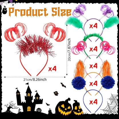 Censen 24 Pcs Pom Pom Headband Tinsel Wrapped Ponytail Head Bopper Costume Headwear Halloween Party Accessory
