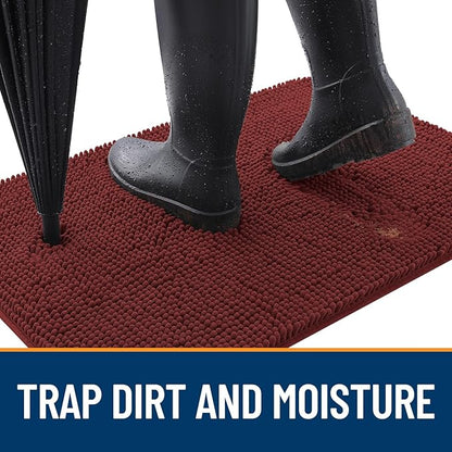 OLANLY Dog Door Mat for Muddy Paws 40x32, Absorbs Moisture and Dirt, Absorbent Non-Slip Washable Doormat, Quick Dry Chenille Mud Mat, Entry Indoor Entryway Carpet for Inside Floor, Caramel Russet