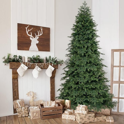 GOFLAME 7.5FT Artificial Christmas Tree, Hinged Xmas Spruce Tree with 1019 Branch Tips, Foldable Metal Stand, Seasonal Holiday Decoration Tree for Home Office Party