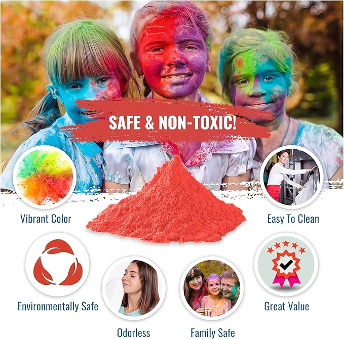 Color Blaze Holi Colored Powder - 5 lbs of Red Powdered Color - for Fun Runs, Color Toss, Rangoli, Powder War, Backyard Party & Festivals - Pack of 1 Colorful Bag - 5 Pounds in Bulk - Red