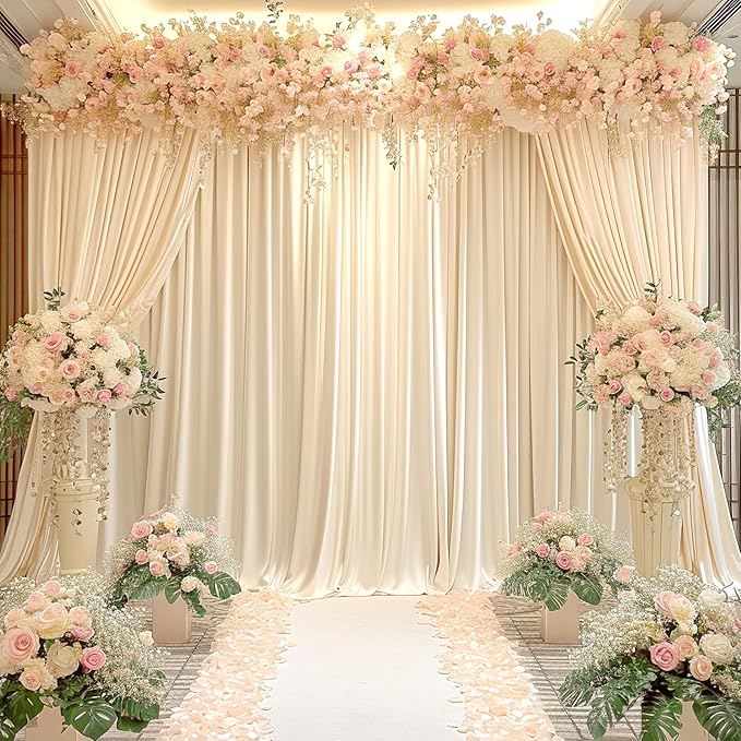 10 Panels Champagne Backdrop Curtain for Parties Wedding Baby Shower Wrinkle Free Photo Curtains Backdrop Drapes Fabric Decoration for Bridal Shower 50ft(W) x 10ft(H)