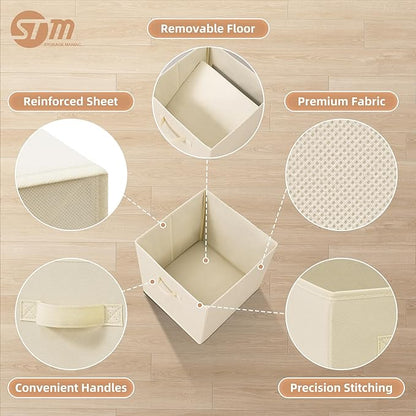 STORAGE MANIAC Storage Cubes, 13 Inch Collapsible Storage Bins with Handles, 8 Pack Fabric Foldable Bins for Organization, Durable Storage Bins for Closet, Shelves, Offices, Toys, 8-Pack Beige