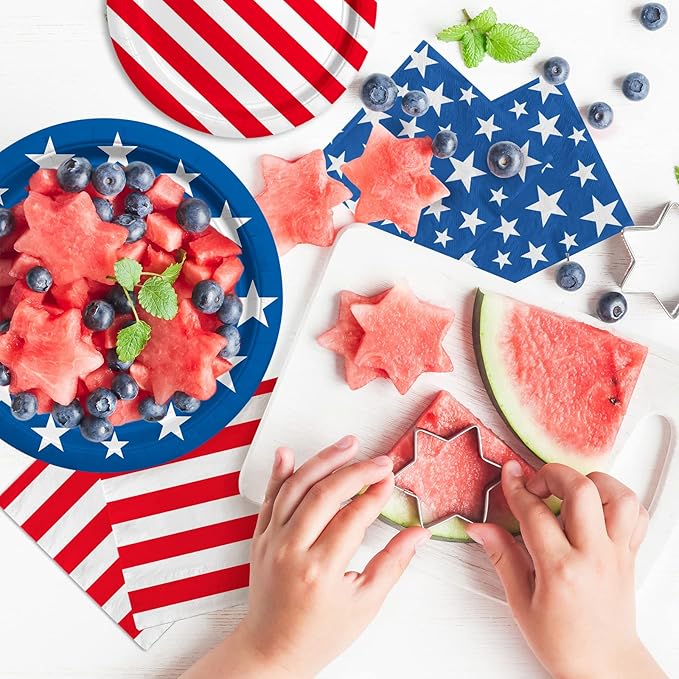 American Flag Patriotic Party Supplies Disposable dinner paper plates dessert paper plates Napkins and Cocktail napkins for Veterans Day Election Day 4th of July Independence Day Decorations, Serve 50