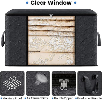 Fab totes Storage Bags,Clothes Blanket Storage Bins Foldable Closet Organizers with Reinforced Handle for Home Dorm Storage and Organization,Fabric Bags for Organizing Sheets,Clothing (Black,4 Pack)