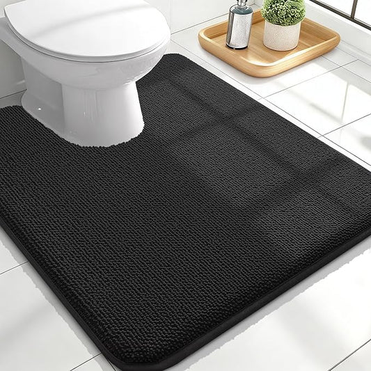 OLANLY Toilet Rugs U-Shaped 24x20, Extra Soft Absorbent Thick Memory Foam Contour Bathroom Rugs, Dry Quickly, Machine Washable, Non-Slip Toilet Bath Mat, Home Decor Accessories, Black