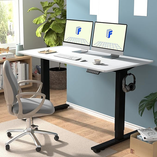 FLEXISPOT EN1 One-Piece Standing Desk with 1-Inch Thick Desktop, 55"x28" Electric Height Adjustable Desk for Home Office & Multi-Device Workstations, White