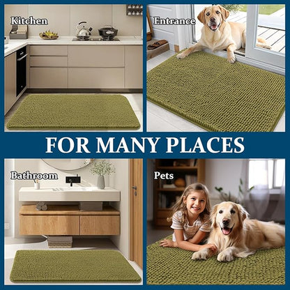 OLANLY Dog Door Mat for Muddy Paws 40x24, Absorbs Moisture and Dirt, Absorbent Non-Slip Washable Doormat, Quick Dry Chenille Mud Mat, Entry Indoor Entryway Carpet for Inside Floor, Willow Green