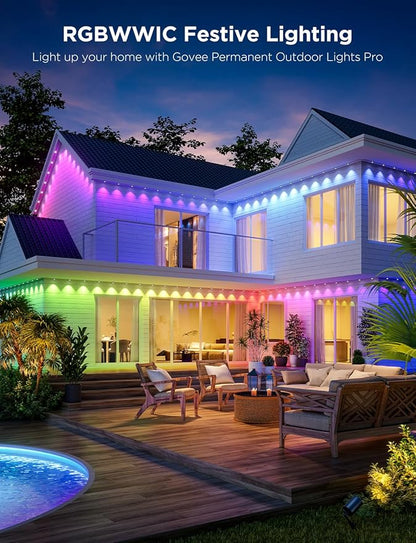 Govee Permanent Outdoor Lights Pro, 100ft with 60 RGBIC LED Lights for Daily and Accent Lighting, 75 Scene Modes for Outdoor Decor, IP67 Waterproof, Works with Alexa, Google Assistant, Matter, White