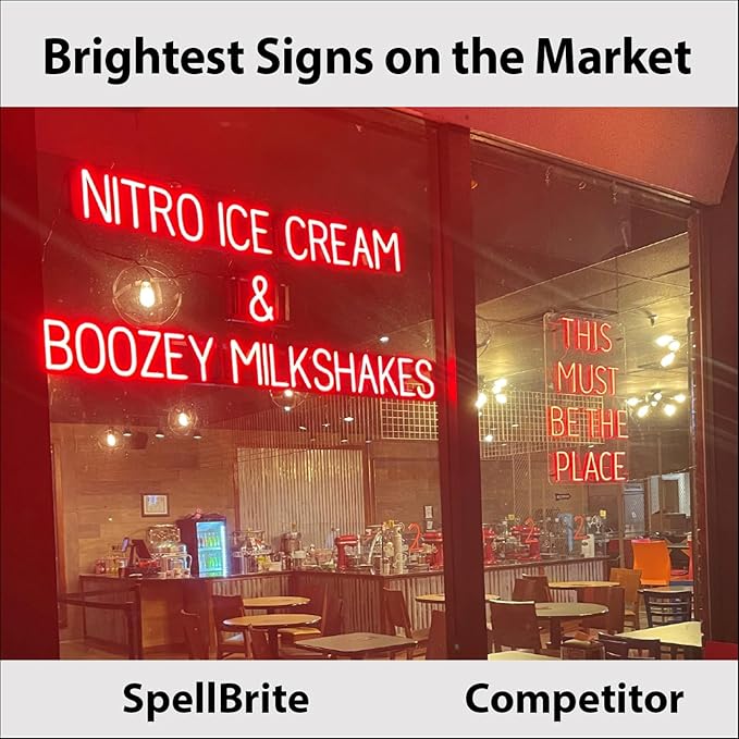 SpellBrite Custom Signs for Business | Custom Neon Sign Look, LED Light Source | Changeable 6.3" LED Letters (3 rows, 14 characters)