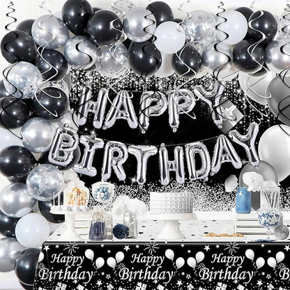 30pc Hanging Swirl Decorations Black and Silver Party Streamers for Ceiling 24" Swirl Spiral Decorations