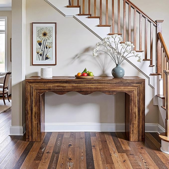Tribesigns 63" Farmhouse Console Table, Wooden Couch Table Behind Sofa with Storage, Long Entryway Sofa Station, Narrow Console Stand with Base, Hallway Stand for Entryway (1, Rustic Brown)