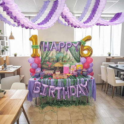 12Pcs Purple Party Decorations, Hanging Purple and White Lavender Paper Streamers Garland for Women Girls Birthday Baby Shower Wedding Graduation Party Backdrop Decor