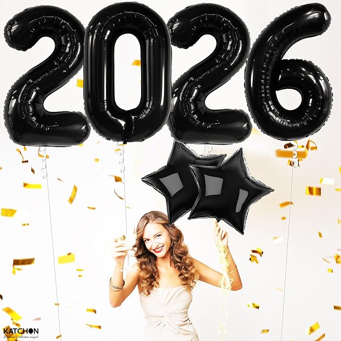Katchon, Black Giant 2026 Balloons - 42 Inch, Happy New Year Decorations 2026 | New Year 2026 Balloons, 2026 Happy New Year Party Decorations | 2026 Black Balloons