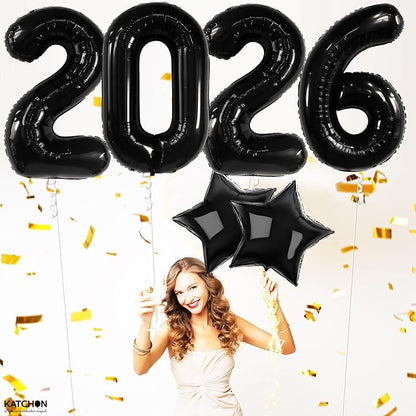 Katchon, Black Giant 2026 Balloons - 42 Inch, Happy New Year Decorations 2026 | New Year 2026 Balloons, 2026 Happy New Year Party Decorations | 2026 Black Balloons
