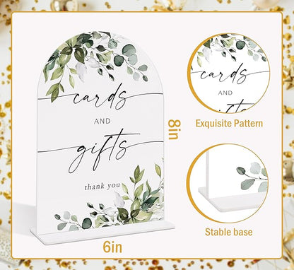 Wedding Signs for Reception, Green Leaves Gifts and Cards Sign for Table, Wedding Reception Signage, Bridal Shower Table Decorations with Base, Supplies for Proposal, Bridal Shower Event Ceremony, 13