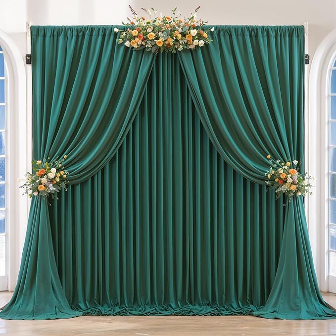 16 x 10ft Hunter Green Backdrop Curtains Photo Background Curtains 4 Panels (10'L x 4'W Each) with Rod Pocket, No-Wrinkle Polyester Backdrop Drapes for for Wedding Birthday Party Christmas Prom Events