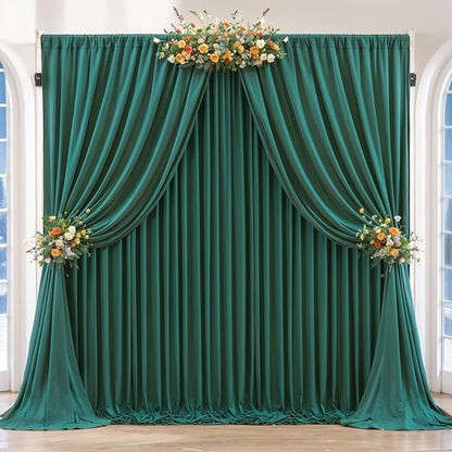 16 x 10ft Hunter Green Backdrop Curtains Photo Background Curtains 4 Panels (10'L x 4'W Each) with Rod Pocket, No-Wrinkle Polyester Backdrop Drapes for for Wedding Birthday Party Christmas Prom Events