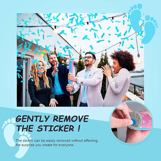 Gender Reveal Confetti Cannon | No Powder Confetti Poppers | Ideal for Baby boy Gender Reveal Decoration (6 blue)