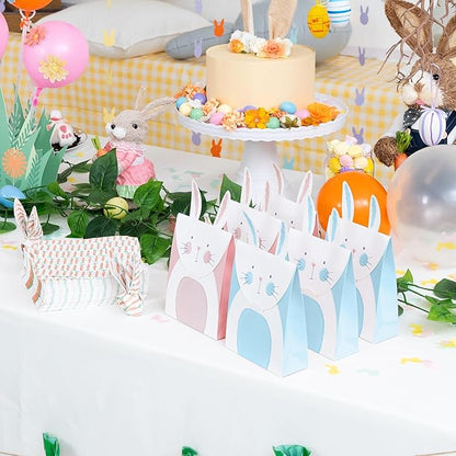 Cheerland Bunny Party Favor Bags for Bunny Birthday Decoration Easter Baby Shower Party Favors Blue and Pink Goodie Bag Rabbit Birthday and Garden Spring Tea Rabbit Party Supply - Pack of 12