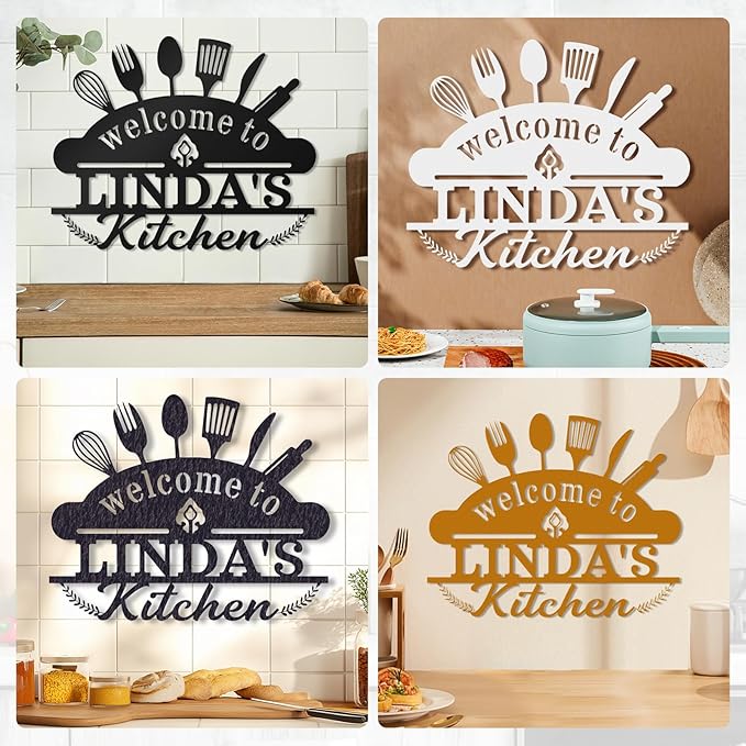 Personalized Kitchen Signs Wall Decor - Custom Metal Name Sign, Custom Kitchen Sign, Rustic Kitchen Decor Wall, Gift for Mothers Day, Mom, Grandma, Chef, Welcome to Linda's Kitchen