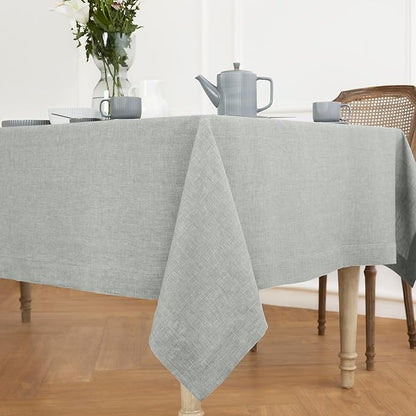 Solino Home Linen Tablecloth 60 x 90 Inch - 100% Pure Linen Chambray Grey Table Cloth for Rectangle Tables - Athena, Machine Washable Fabric Tablecloth for Fall, Autumn