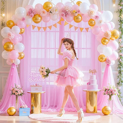 Pink Sheer Backdrop Curtains for Girls Baby Shower Gender Reveal Birthday Party 10ft × 10ft Pink Tulle Backdrop Drapes Panels for Parties Photoshoot Background Decorations 2 Panels 5ft X 10 ft