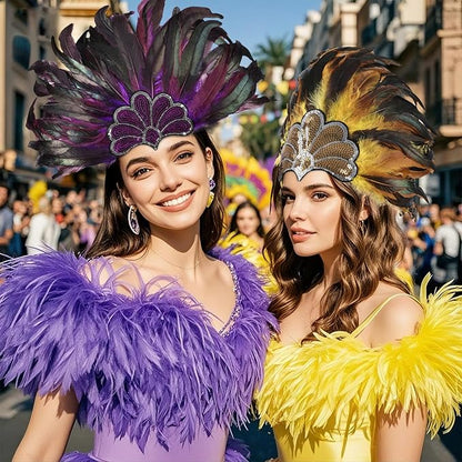 Women's Carnival Feather Headpieces Sequin Headdress for Wedding Masquerade Party Cosplay Feather Headbands