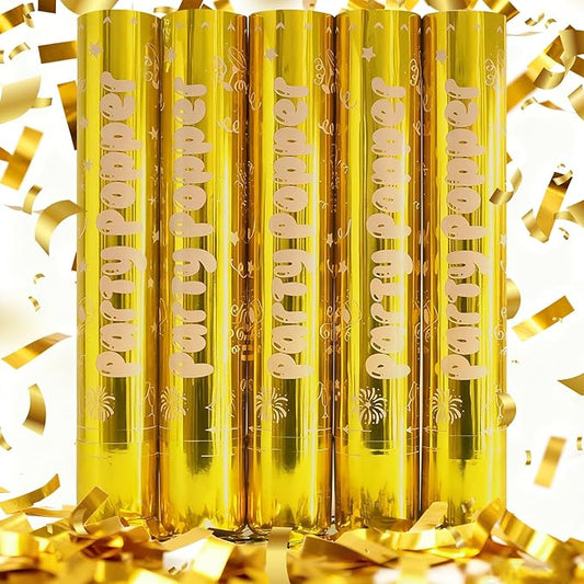 12 Inch Gold Confetti Poppers | 5 Pack Confetti Cannons for Weddings, New Years, Graduation, Anniversary and Any Celebration