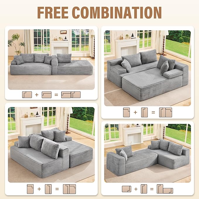 Hobestluk Modular Sectional Sofa Couches L-Shape Couch 3 Seat Modular Sofa Memory Foam Sectional Couches for Living Room, Cloud Couch with Oversized Chaise (Right Facing)