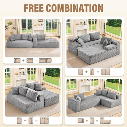 Hobestluk Modular Sectional Sofa Couches L-Shape Couch 3 Seat Modular Sofa Memory Foam Sectional Couches for Living Room, Cloud Couch with Oversized Chaise (Right Facing)