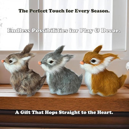 3 Realistic Mini Plush Bunnies - Lifelike Rabbit Figurines for Easter Decor, Spring Home Decoration, Dollhouse Props, Christmas Ornaments Little Rabbits